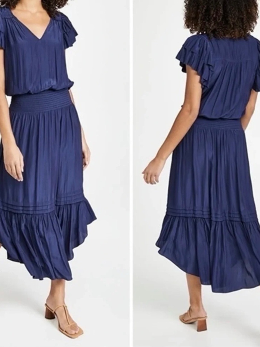 💙WORN ONCE💙 Ramy Brook Ali Navy V-Neck Midi Dress Sz XL - Picture 2 of 8